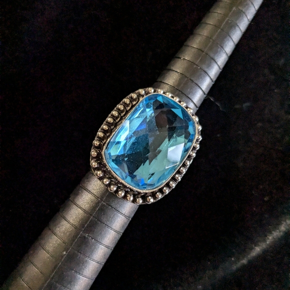 SOLD! Handcrafted Blue Topaz Boho Ring (Lab created) - Picture 4 of 16